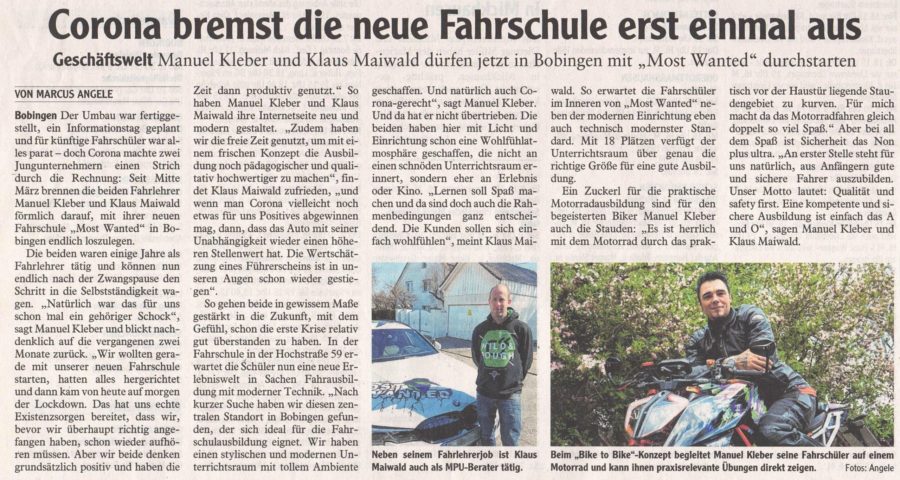 Zeitungsartikel über Fahrschule Most Wanted in Bobingen